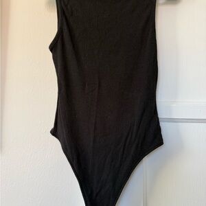American Eagle Style Black Ribbed Scoop Neck V-Back Bodysuit Size L